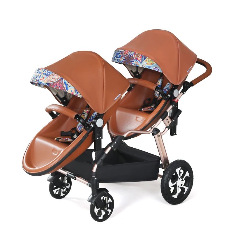 2024 New Luxury Twin Baby Stroller | Aluminum Frame & PU Leather Twin Pram | Sit & Lie Double Baby Carriage ShopOnlyDeal