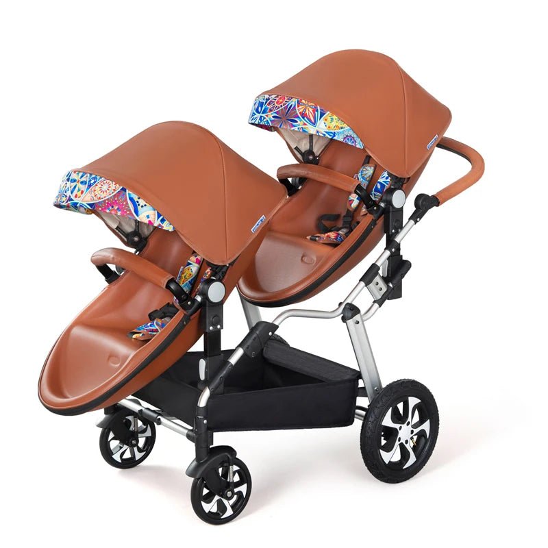 2024 New Luxury Twin Baby Stroller | Aluminum Frame & PU Leather Twin Pram | Sit & Lie Double Baby Carriage ShopOnlyDeal