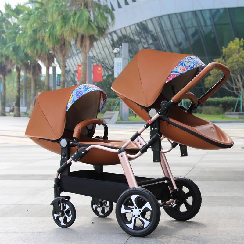 2024 New Luxury Twin Baby Stroller | Aluminum Frame & PU Leather Twin Pram | Sit & Lie Double Baby Carriage ShopOnlyDeal