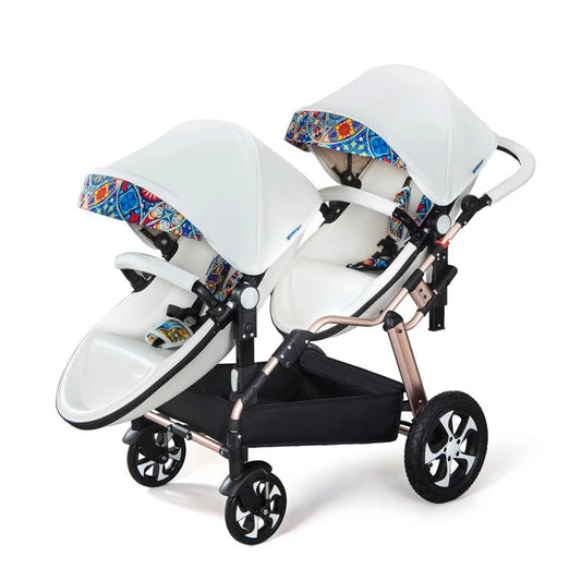 2024 New Luxury Twin Baby Stroller | Aluminum Frame & PU Leather Twin Pram | Sit & Lie Double Baby Carriage ShopOnlyDeal