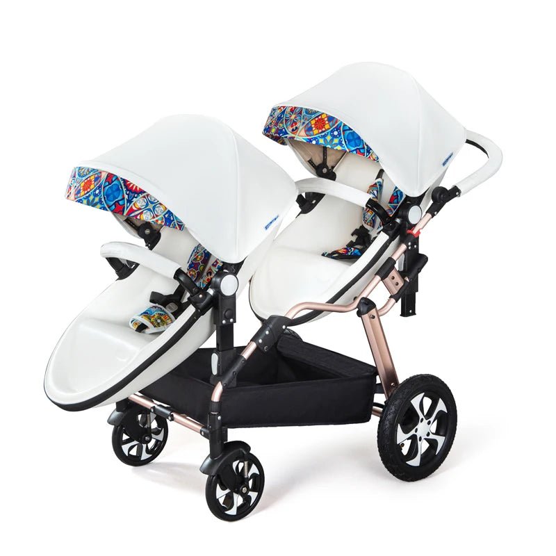 2024 New Luxury Twin Baby Stroller | Aluminum Frame & PU Leather Twin Pram | Sit & Lie Double Baby Carriage ShopOnlyDeal