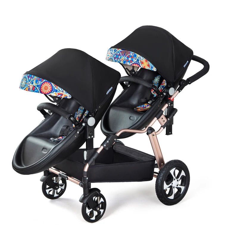 2024 New Luxury Twin Baby Stroller | Aluminum Frame & PU Leather Twin Pram | Sit & Lie Double Baby Carriage ShopOnlyDeal