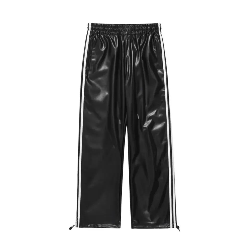 2024 New Men's Spring Autumn Loose Straight Casual Mopping Sense Wide-leg Sports Pants - High Street Style Leather Pants ShopOnlyDeal