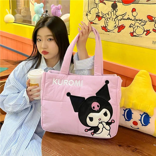 2024 New Sanrio Handbag | Cartoon Cute Down Fabric Kuromi Tote Bag | Shoulder Pacha Dog Cute Stationery Bag | Large Capacity Handbag ShopOnlyDeal