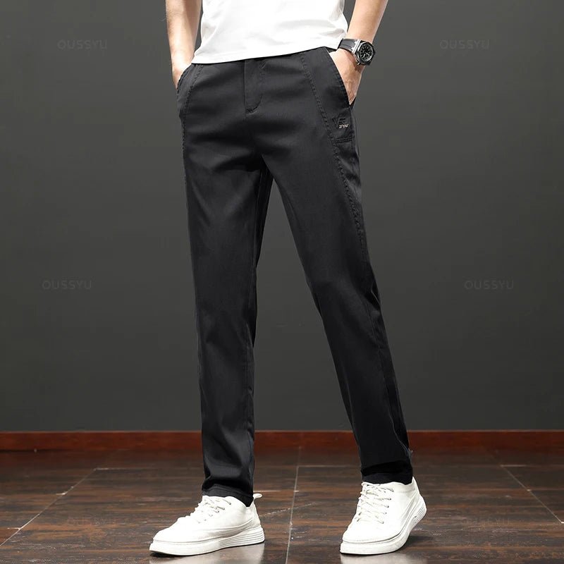 2024 New Spring Summer Soft Stretch Lyocell Fabric Casual Pants for Men | Straight Thin Elastic Waist Business Green Trousers | Male Fashion ShopOnlyDeal