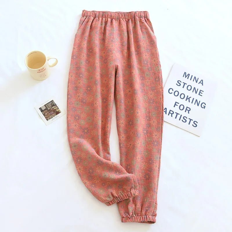 2024 New Spring Summer Women's Pajamas | 100% Cotton Crepe Pants | Comfortable Loose Large Leaf Home Pants | Thin Bottoms ShopOnlyDeal