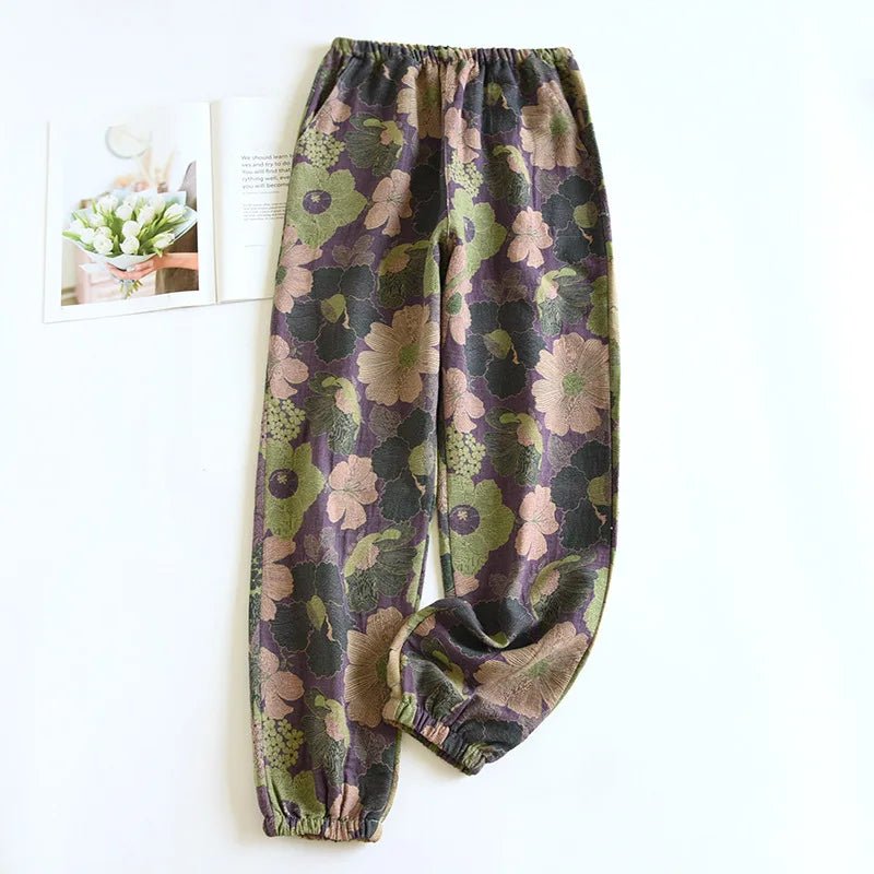 2024 New Spring Summer Women's Pajamas | 100% Cotton Crepe Pants | Comfortable Loose Large Leaf Home Pants | Thin Bottoms ShopOnlyDeal