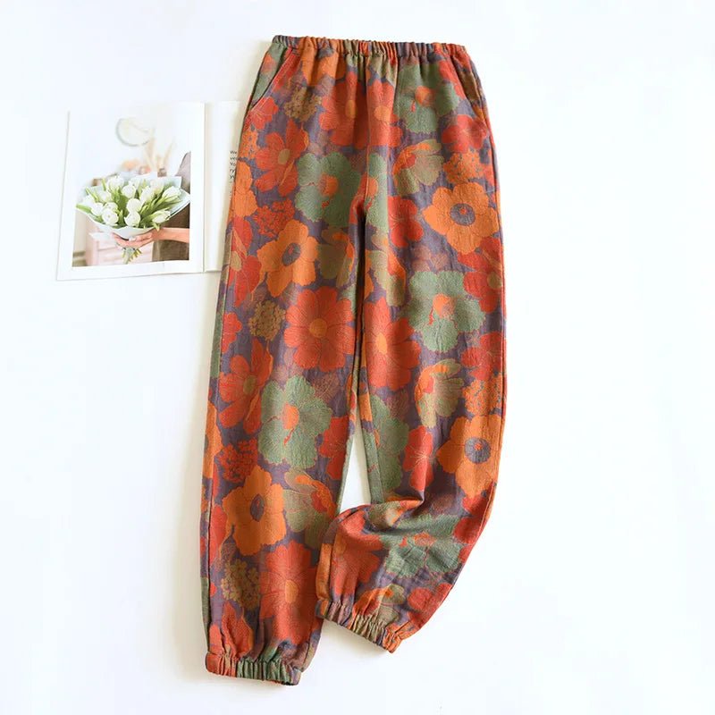 2024 New Spring Summer Women's Pajamas | 100% Cotton Crepe Pants | Comfortable Loose Large Leaf Home Pants | Thin Bottoms ShopOnlyDeal