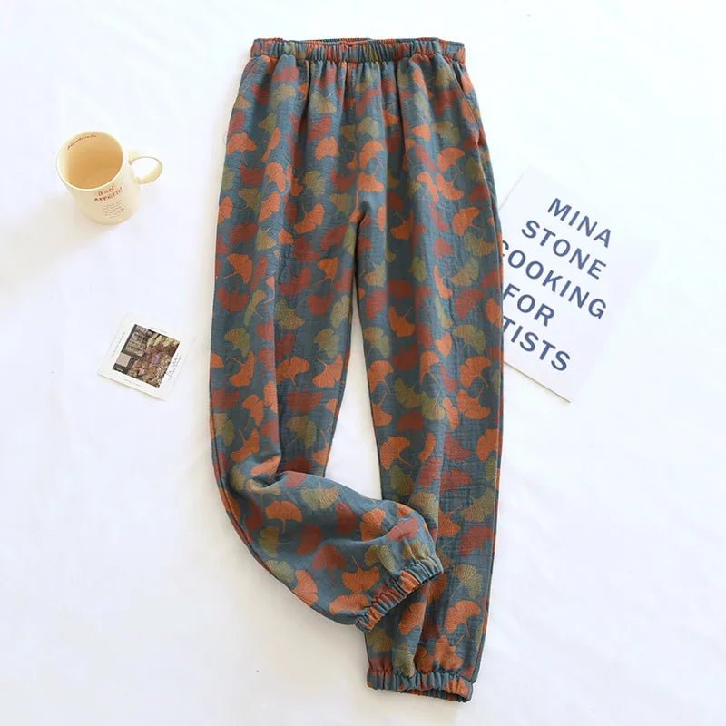 2024 New Spring Summer Women's Pajamas | 100% Cotton Crepe Pants | Comfortable Loose Large Leaf Home Pants | Thin Bottoms ShopOnlyDeal