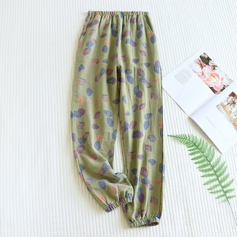 2024 New Spring Summer Women's Pajamas | 100% Cotton Crepe Pants | Comfortable Loose Large Leaf Home Pants | Thin Bottoms ShopOnlyDeal