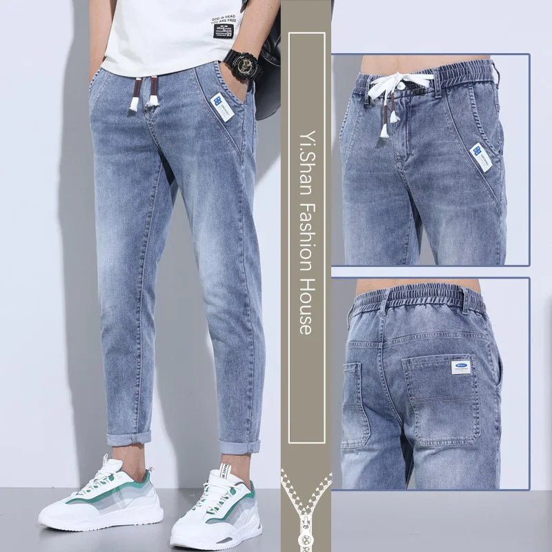 2024 New Summer Thin Style Korean Street Luxury Work Pants | Men's Elastic Waist Jogger Jeans | Work Wear Clothing Denim Jeans ShopOnlyDeal