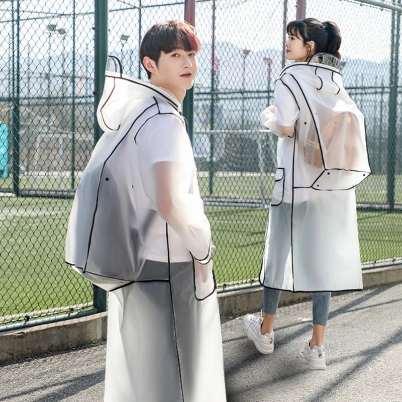 2024 New Waterproof Transparent Eva Clear Long Ladies Raincoats Women Men Fashion Rain Coat Jackets Hooded With Schoolbag space ShopOnlyDeal