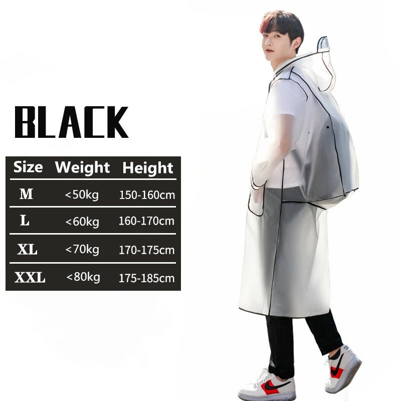 2024 New Waterproof Transparent Eva Clear Long Ladies Raincoats Women Men Fashion Rain Coat Jackets Hooded With Schoolbag space ShopOnlyDeal