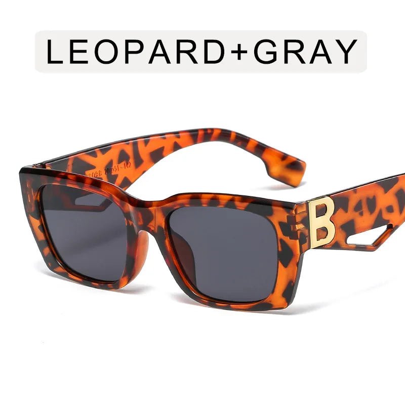 2024 Newest Small B Logo Rectangle Leopard Sunglasses - Stylish UV400 Eyewear for Women and Men ShopOnlyDeal