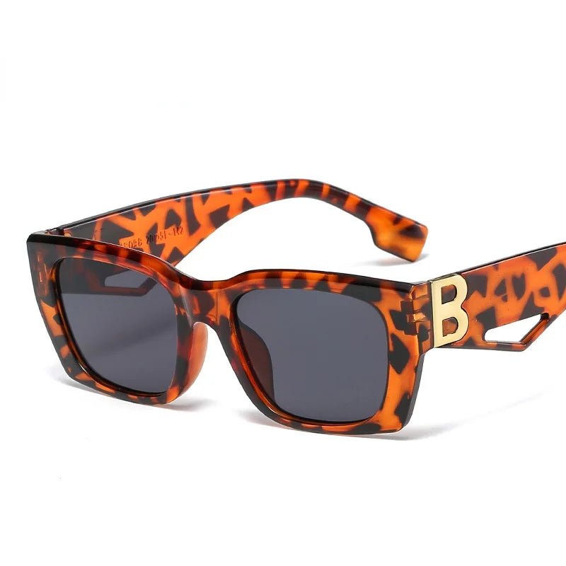 2024 Newest Small B Logo Rectangle Leopard Sunglasses - Stylish UV400 Eyewear for Women and Men ShopOnlyDeal