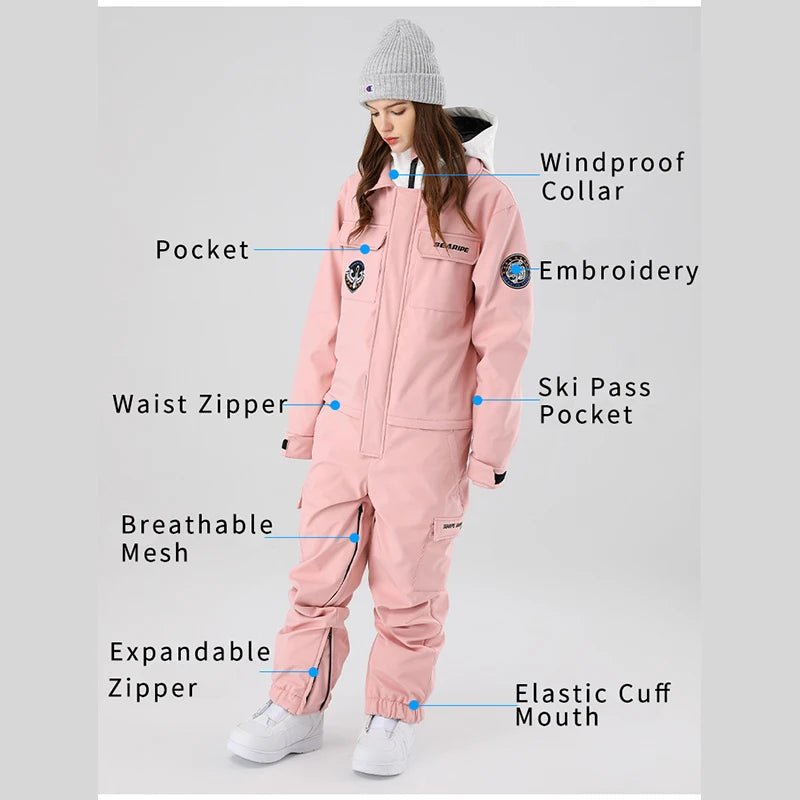 2024 One-Piece Ski Jumpsuit for Women & Men | Hooded Windproof Waterproof Snow Suits - Outdoor Snowboard Overalls & Outfits ShopOnlyDeal