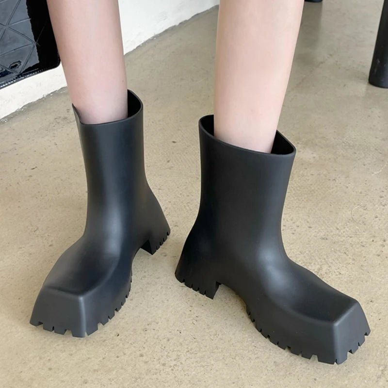 2024 Rainboots Boots Women Slip-On Ankle Boots Fashion Platform Short Shoes Non-slip Waterproof Boots for Women Rain Booties ShopOnlyDeal