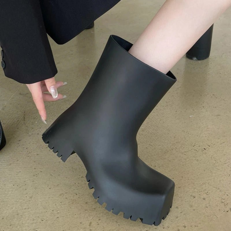 2024 Rainboots Boots Women Slip-On Ankle Boots Fashion Platform Short Shoes Non-slip Waterproof Boots for Women Rain Booties ShopOnlyDeal