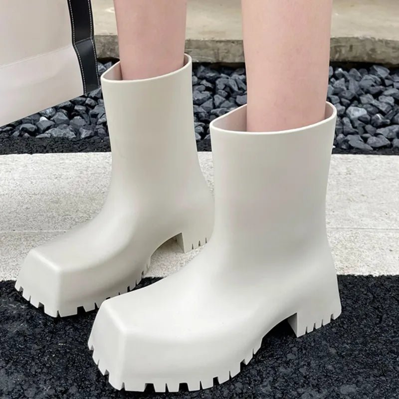 2024 Rainboots Boots Women Slip-On Ankle Boots Fashion Platform Short Shoes Non-slip Waterproof Boots for Women Rain Booties ShopOnlyDeal