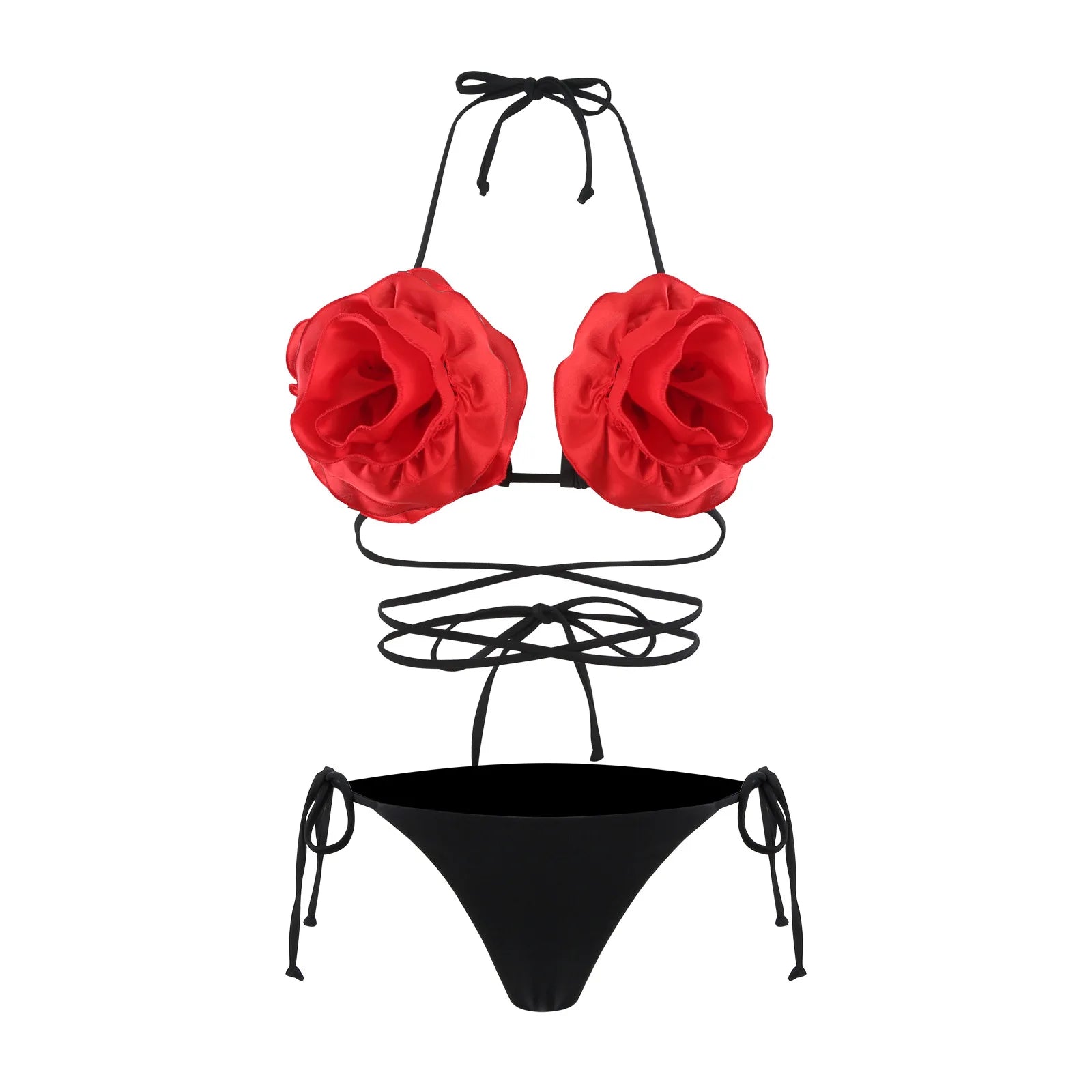 2024 Sexy 3D Flower Halter Neck Lace Up Brazilian Thong Bikinis Set for Women Summer Swimewear Beachwear Biqunis Mujer Resort ShopOnlyDeal