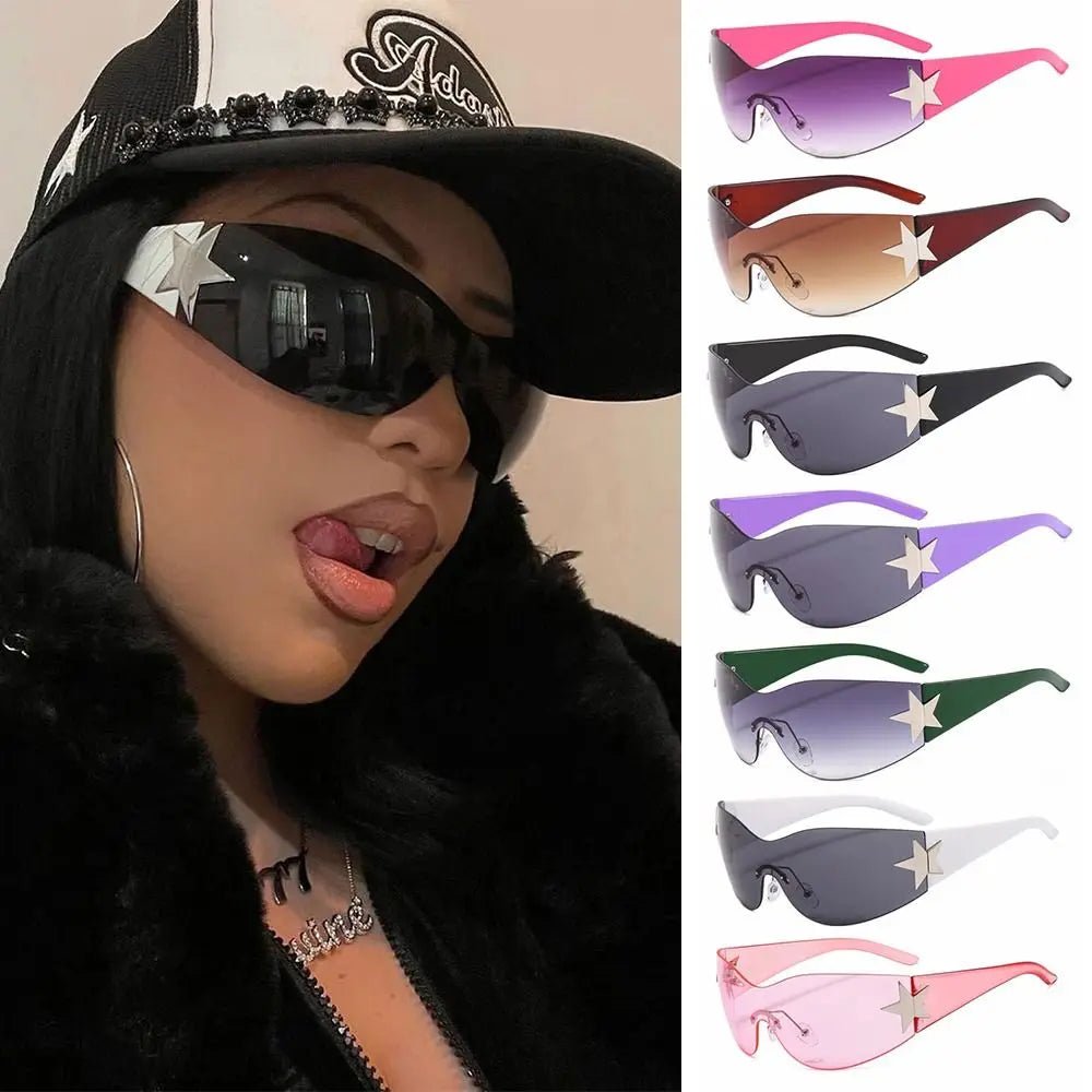 2024 Trendy Y2K Sunglasses: Fashionable Wrap Around Sun Glasses with Star Decoration - UV400 Goggles ShopOnlyDeal