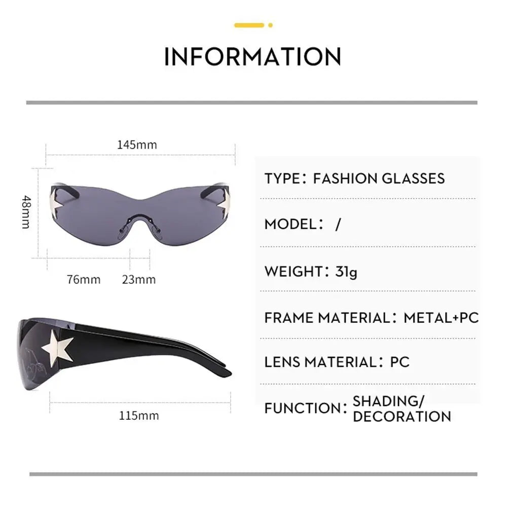 2024 Trendy Y2K Sunglasses: Fashionable Wrap Around Sun Glasses with Star Decoration - UV400 Goggles ShopOnlyDeal