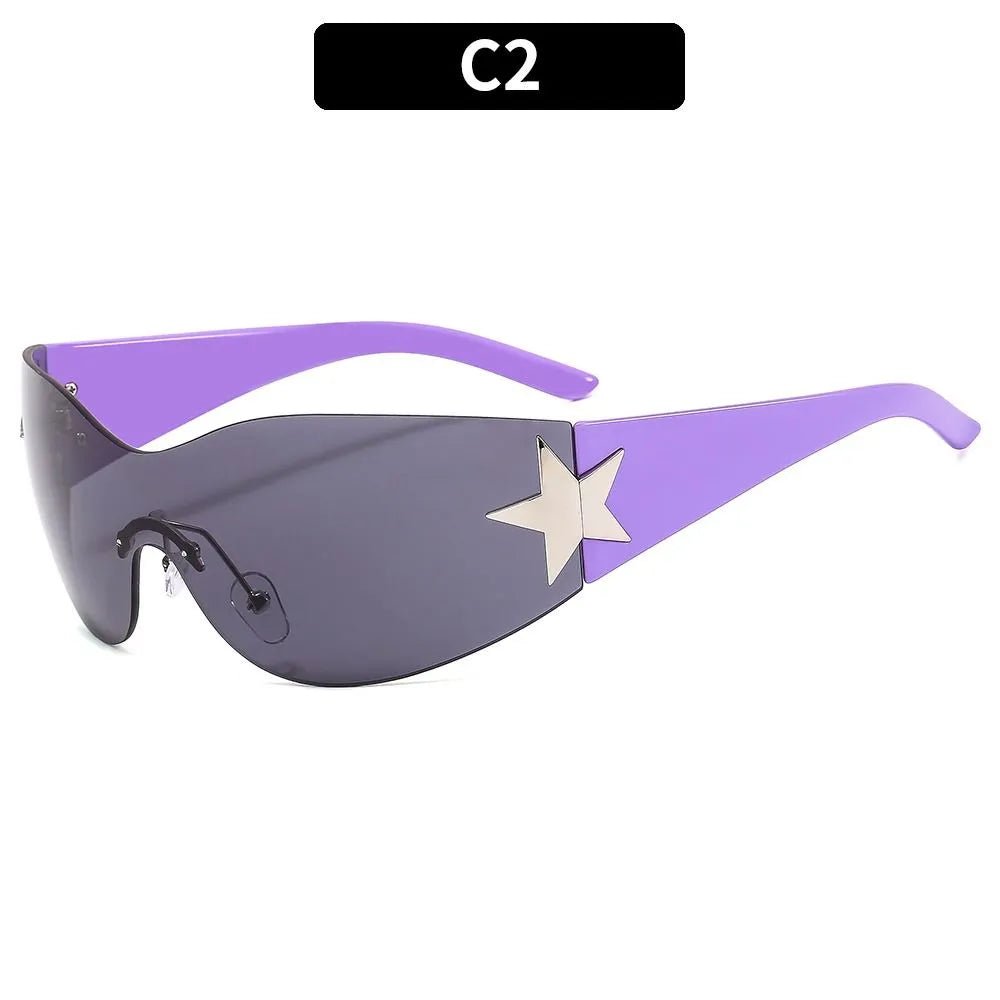 2024 Trendy Y2K Sunglasses: Fashionable Wrap Around Sun Glasses with Star Decoration - UV400 Goggles ShopOnlyDeal