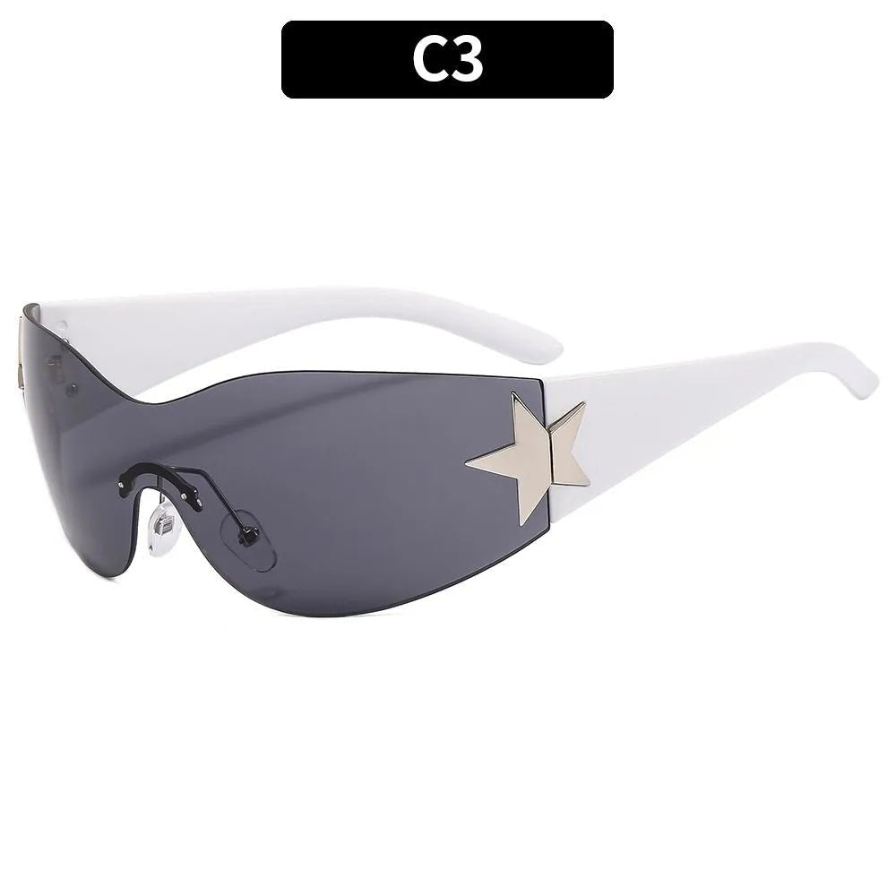 2024 Trendy Y2K Sunglasses: Fashionable Wrap Around Sun Glasses with Star Decoration - UV400 Goggles ShopOnlyDeal