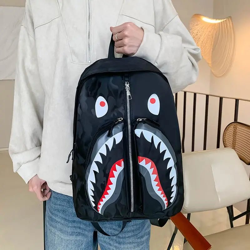 2024 Waterproof School Backpacks for Students | Anime Shark Print Travel Bags | Punk Street Trend Waterproof Shoulder Backpack ShopOnlyDeal