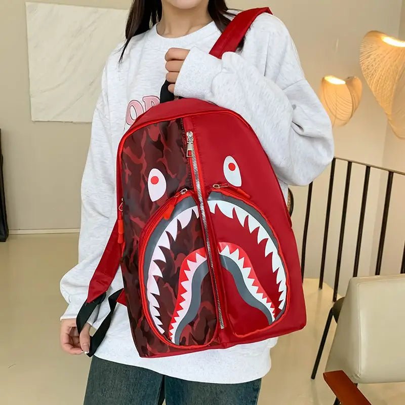 2024 Waterproof School Backpacks for Students | Anime Shark Print Travel Bags | Punk Street Trend Waterproof Shoulder Backpack ShopOnlyDeal