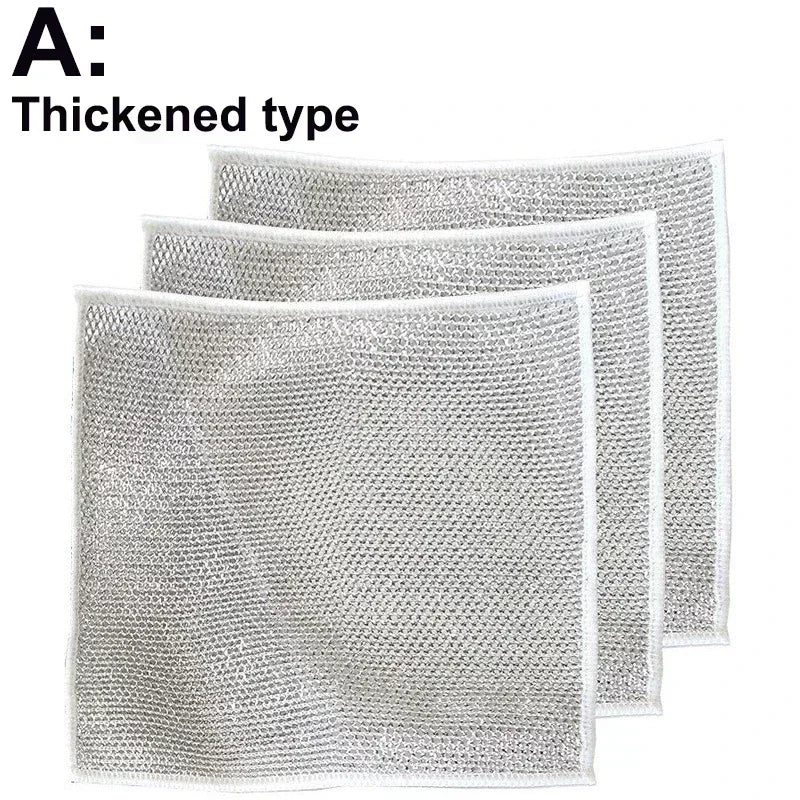 20cm Steel Wire Cleaning Cloth Double -layer Non -stick Oil Iron Dishrag Kitchen Pan Pot Dishes Cloths Rag Napery Dishcloth Rags ShopOnlyDeal