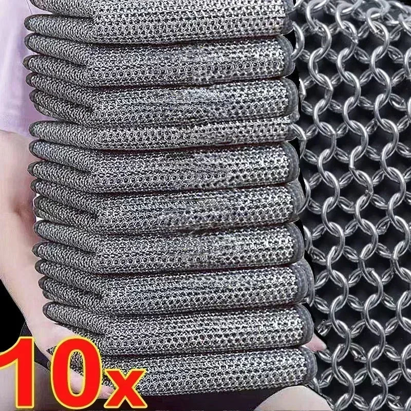 20cm Steel Wire Cleaning Cloth Double -layer Non -stick Oil Iron Dishrag Kitchen Pan Pot Dishes Cloths Rag Napery Dishcloth Rags ShopOnlyDeal