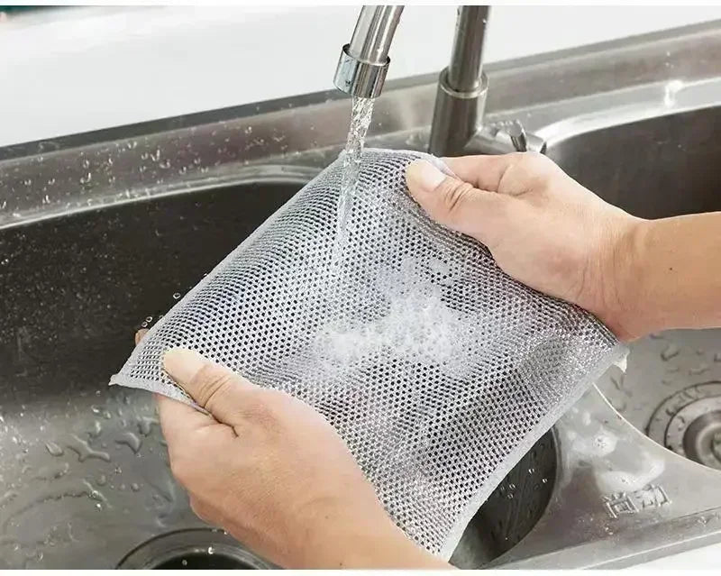 20cm Steel Wire Cleaning Cloth Double -layer Non -stick Oil Iron Dishrag Kitchen Pan Pot Dishes Cloths Rag Napery Dishcloth Rags ShopOnlyDeal