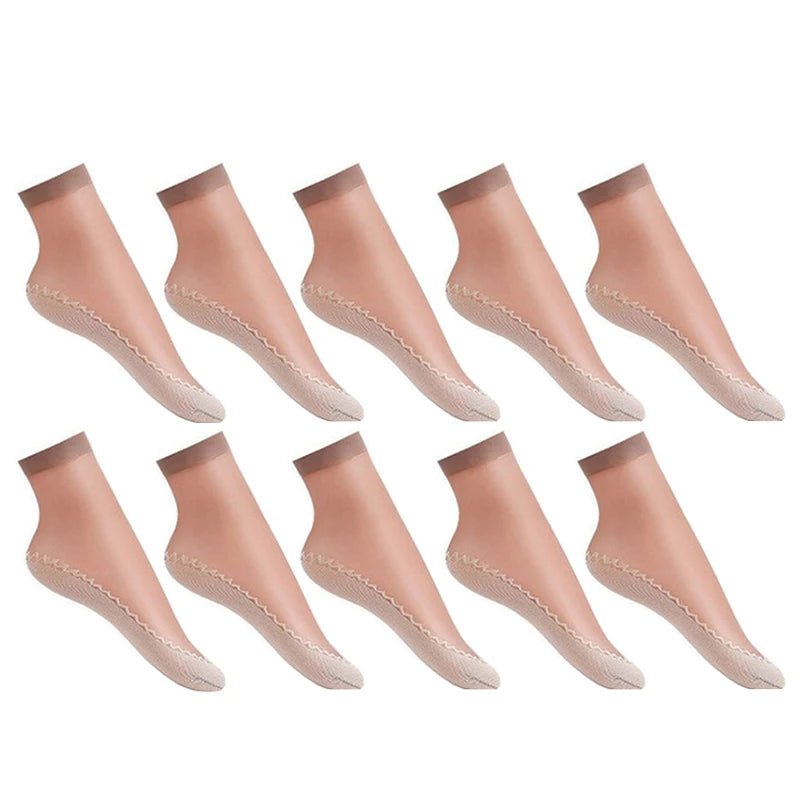 20pcs=10 Pairs Spring Summer Women's Soft Socks | Thin Silk Socks with Non-Slip Bottom | Fashion Transparent Breathable Ladies' Socks ShopOnlyDeal