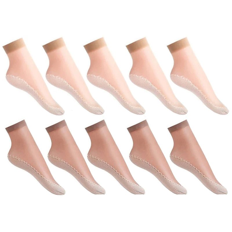 20pcs=10 Pairs Spring Summer Women's Soft Socks | Thin Silk Socks with Non-Slip Bottom | Fashion Transparent Breathable Ladies' Socks ShopOnlyDeal