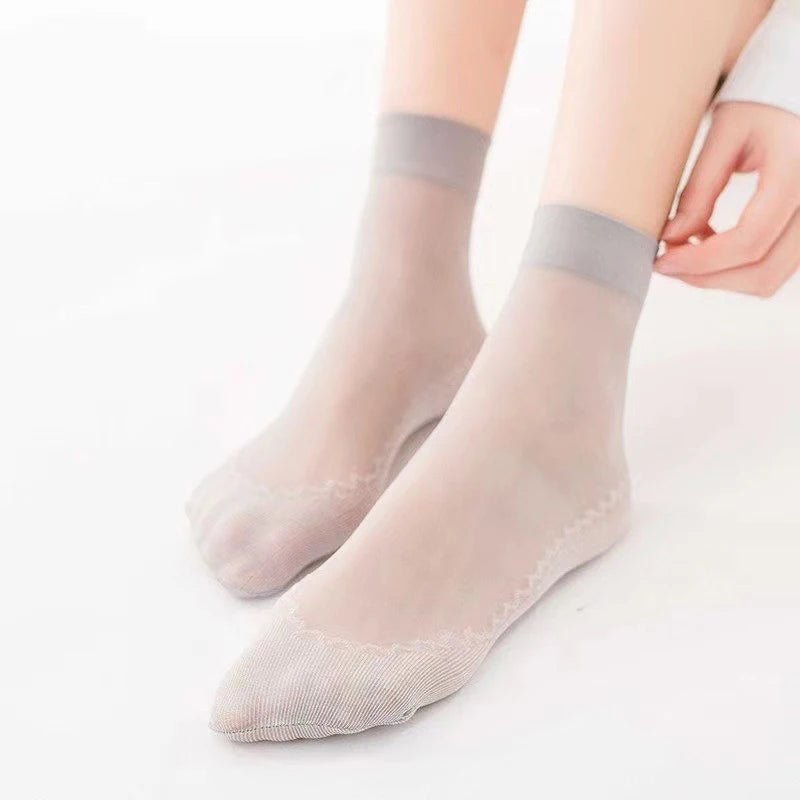 20pcs=10 Pairs Spring Summer Women's Soft Socks | Thin Silk Socks with Non-Slip Bottom | Fashion Transparent Breathable Ladies' Socks ShopOnlyDeal