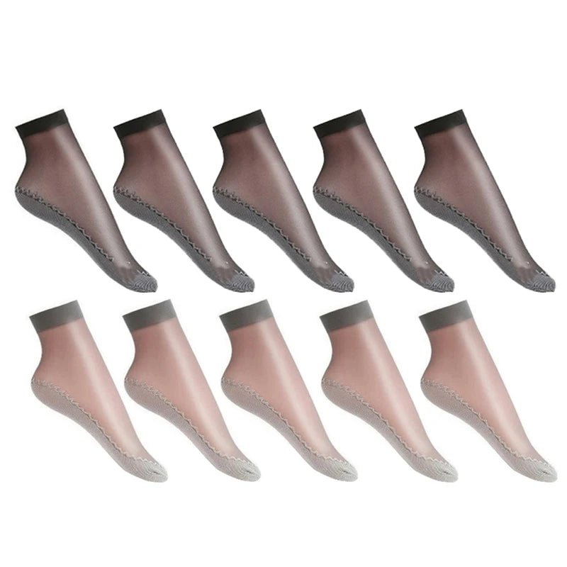 20pcs=10 Pairs Spring Summer Women's Soft Socks | Thin Silk Socks with Non-Slip Bottom | Fashion Transparent Breathable Ladies' Socks ShopOnlyDeal