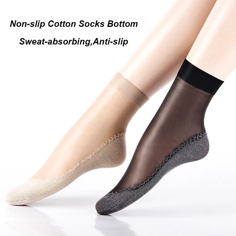 20pcs=10 Pairs Spring Summer Women's Soft Socks | Thin Silk Socks with Non-Slip Bottom | Fashion Transparent Breathable Ladies' Socks ShopOnlyDeal