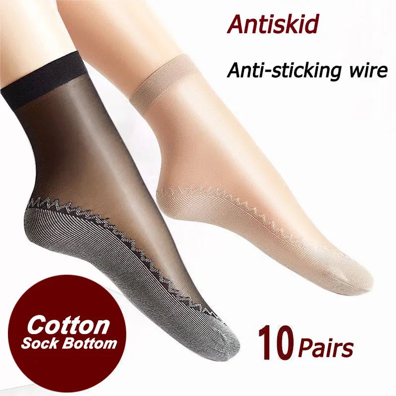 20pcs=10 Pairs Spring Summer Women's Soft Socks | Thin Silk Socks with Non-Slip Bottom | Fashion Transparent Breathable Ladies' Socks ShopOnlyDeal