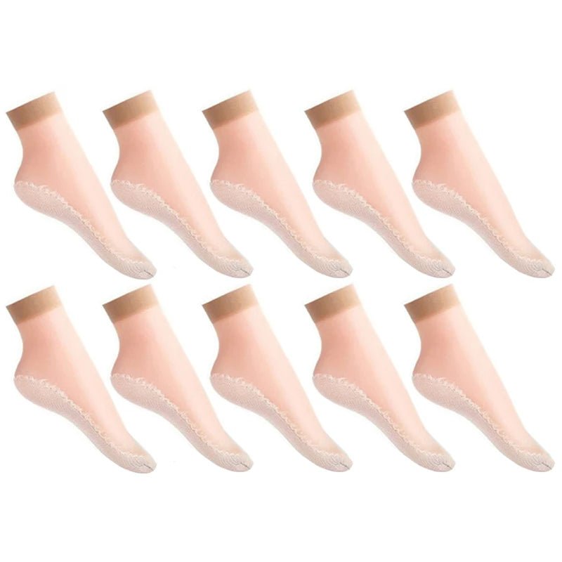 20pcs=10 Pairs Spring Summer Women's Soft Socks | Thin Silk Socks with Non-Slip Bottom | Fashion Transparent Breathable Ladies' Socks ShopOnlyDeal