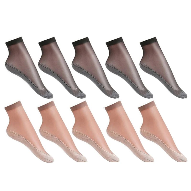 20pcs=10 Pairs Spring Summer Women's Soft Socks | Thin Silk Socks with Non-Slip Bottom | Fashion Transparent Breathable Ladies' Socks ShopOnlyDeal