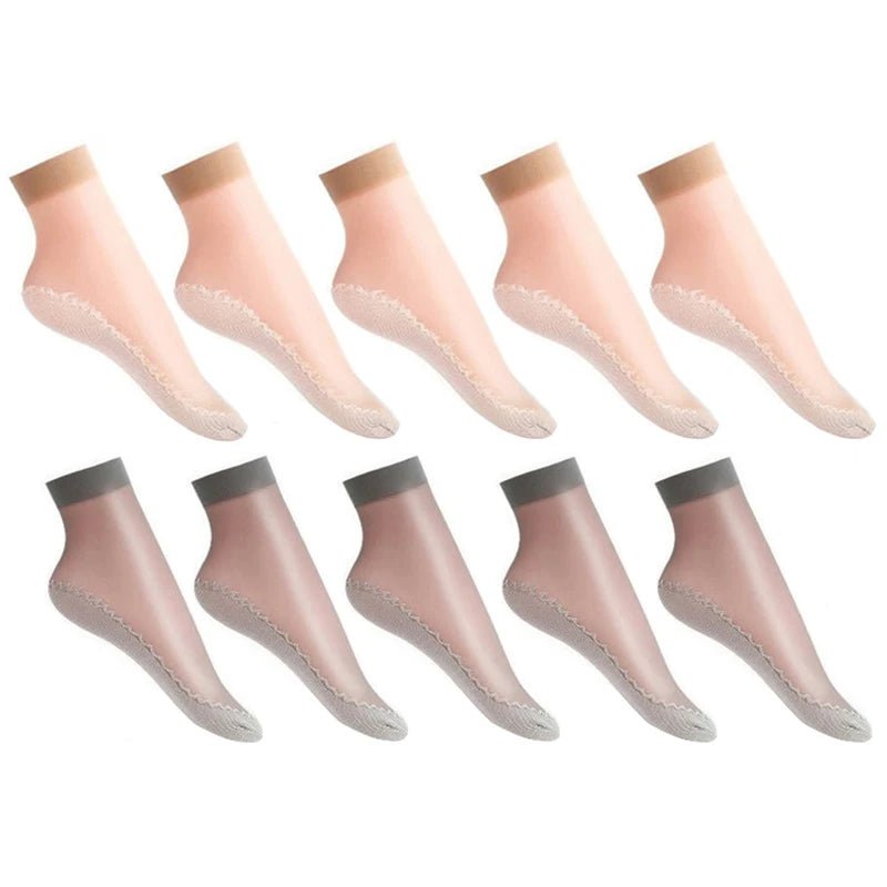 20pcs=10 Pairs Spring Summer Women's Soft Socks | Thin Silk Socks with Non-Slip Bottom | Fashion Transparent Breathable Ladies' Socks ShopOnlyDeal