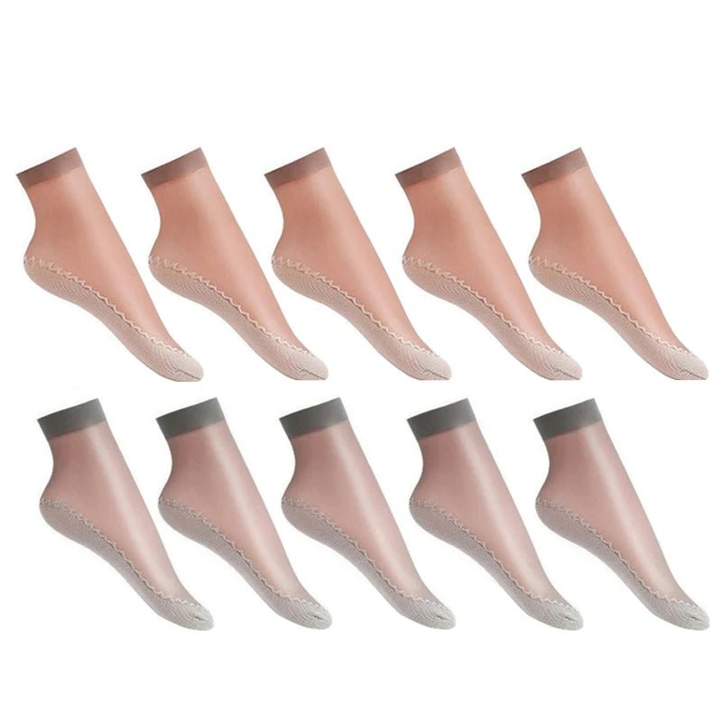 20pcs=10 Pairs Spring Summer Women's Soft Socks | Thin Silk Socks with Non-Slip Bottom | Fashion Transparent Breathable Ladies' Socks ShopOnlyDeal