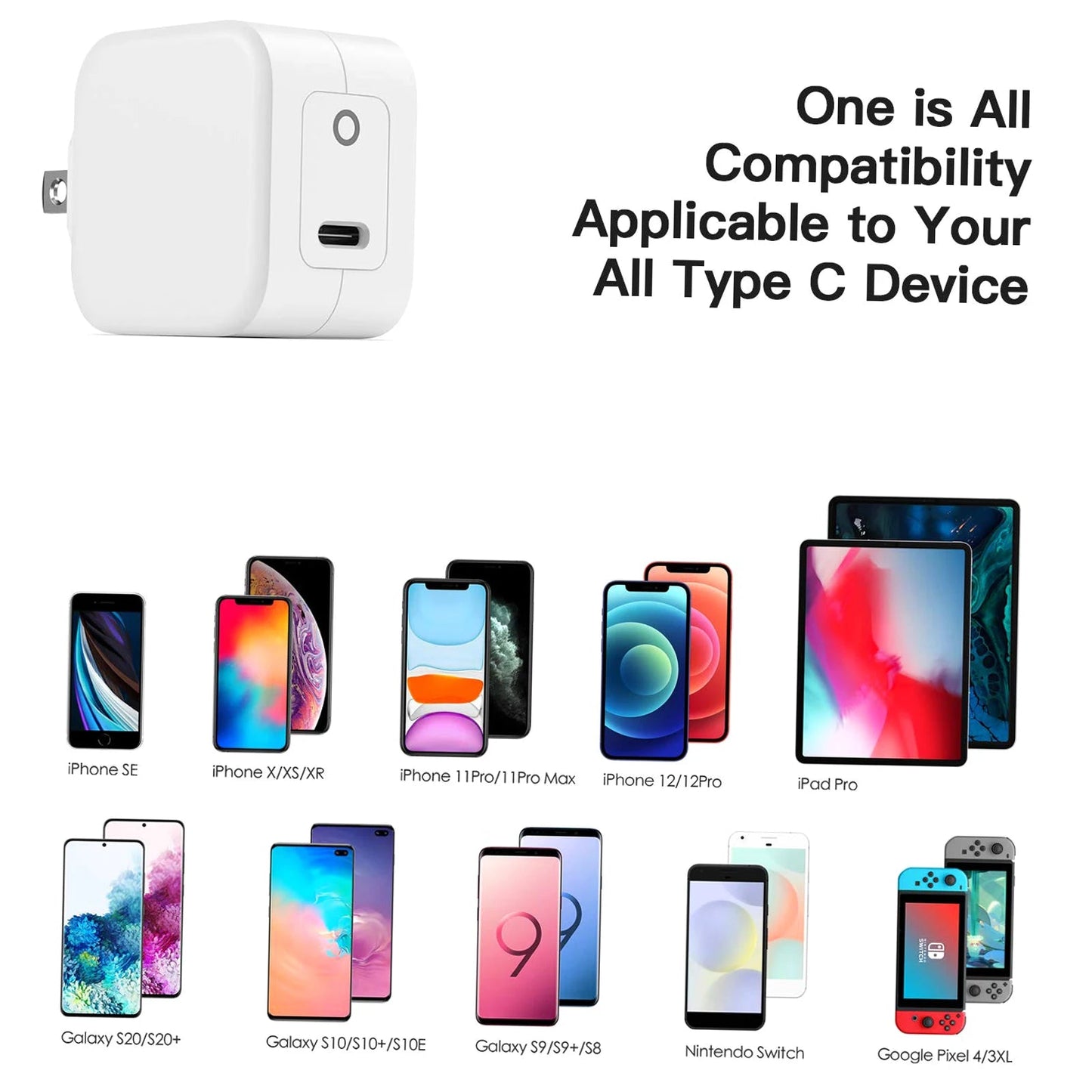 20W PD USB-C Fast Charger for iPhone and Android Devices - Compact and Safe Quick Charging Adapter with Foldable Plug, Compatible with iPhone X/7/8/9/13 Pro Max/12 Mini/11 and Xiaomi 11 ShopOnlyDeal