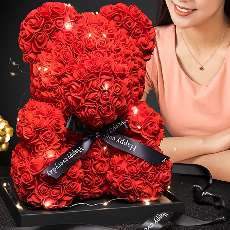 23cm LED Red Rose Teddy Bear: Perfect Christmas & Valentine's Day Gift - Artificial Rose Flower Decoration for Birthdays and Valentines ShopOnlyDeal