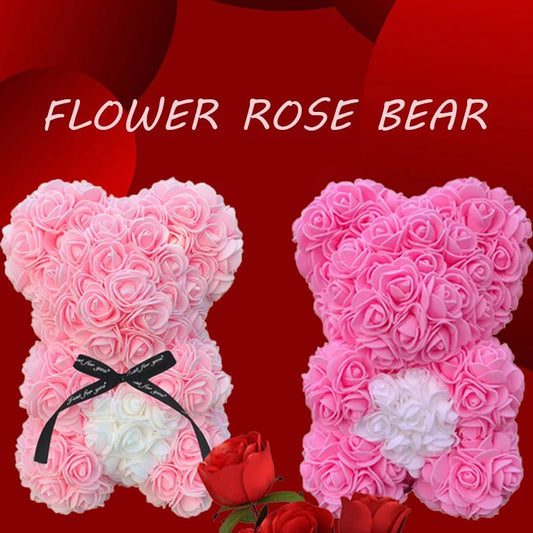 25cm Rose Teddy Bear - Hearth Shaped Artificial Flower Bear, Perfect for Women, Valentine's, Wedding, Birthday, Christmas Gifts ShopOnlyDeal