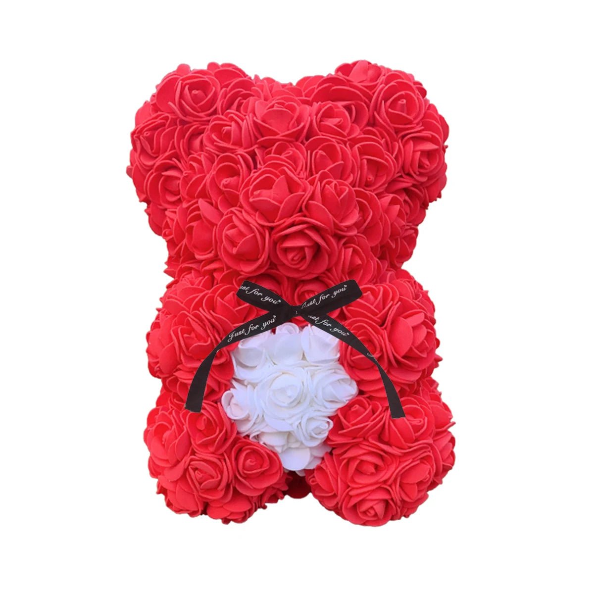 25cm Rose Teddy Bear - Hearth Shaped Artificial Flower Bear, Perfect for Women, Valentine's, Wedding, Birthday, Christmas Gifts ShopOnlyDeal