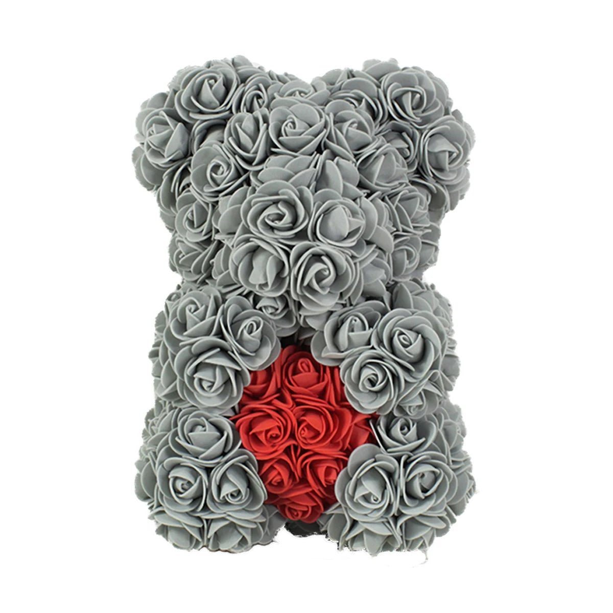 25cm Rose Teddy Bear - Hearth Shaped Artificial Flower Bear, Perfect for Women, Valentine's, Wedding, Birthday, Christmas Gifts ShopOnlyDeal