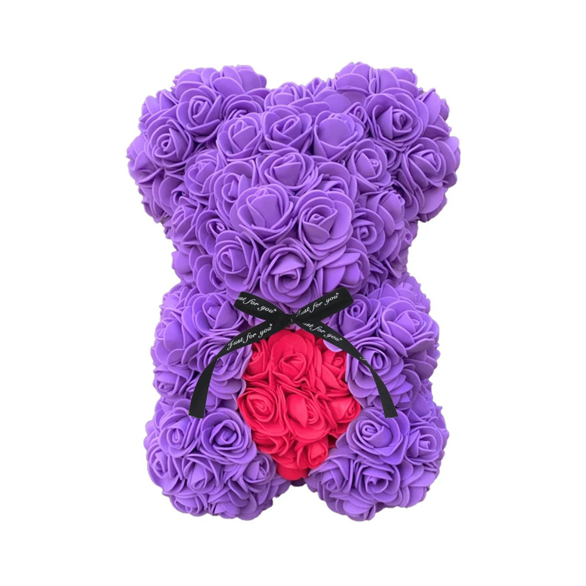 25cm Rose Teddy Bear - Hearth Shaped Artificial Flower Bear, Perfect for Women, Valentine's, Wedding, Birthday, Christmas Gifts ShopOnlyDeal