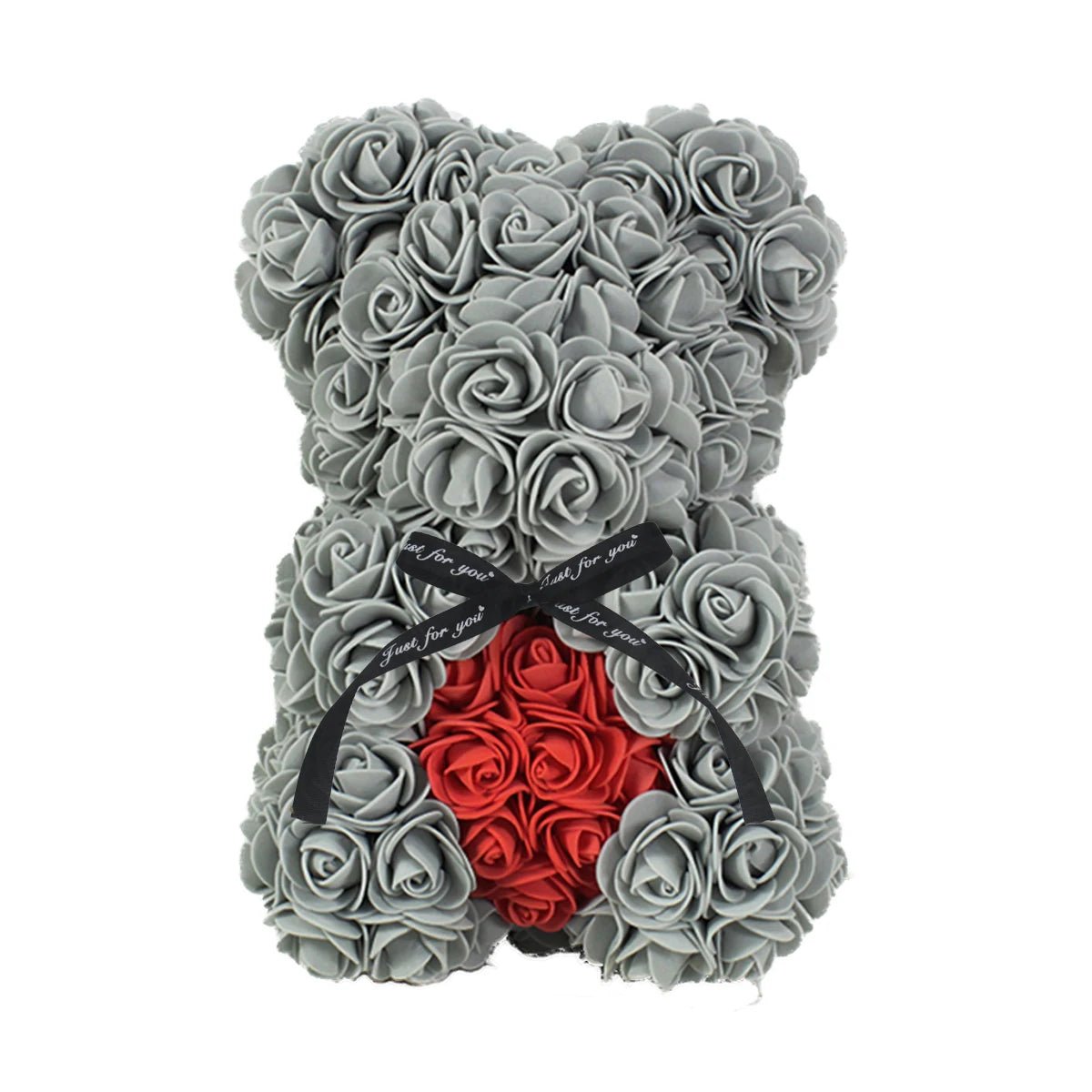 25cm Rose Teddy Bear - Hearth Shaped Artificial Flower Bear, Perfect for Women, Valentine's, Wedding, Birthday, Christmas Gifts ShopOnlyDeal